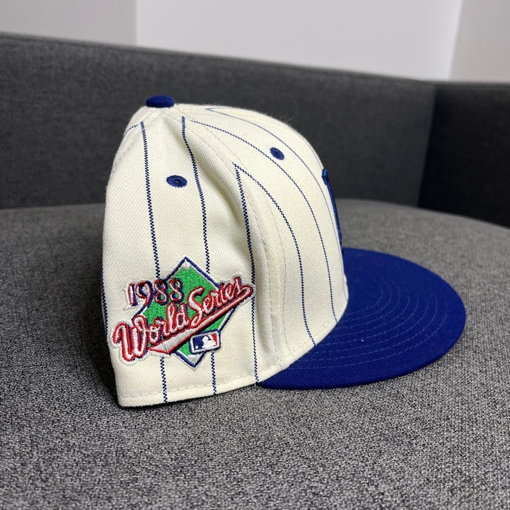 LA Dodgers Cream and Blue 1988 World Series Fitted Hat SZ 7 3/4